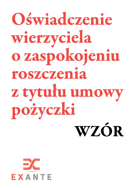 Oświadczenie wierzyciela o zaspokojeniu roszczenia z tytułu umowy pożyczki